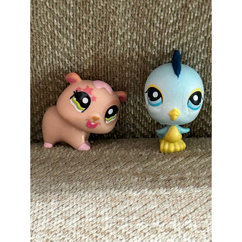 Littlest Pet Shop LPS Hamster Star Eyes and Blue Bird Figure Lot of 2